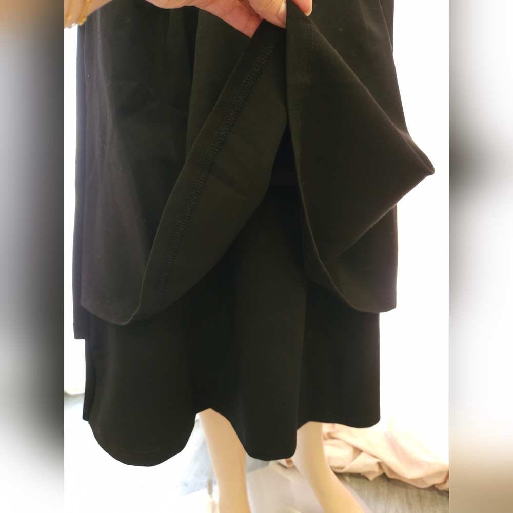 Elegant Black Elastic Waist Asymmetrical Double Layer Ruffled Hem Midi Skirt - Picture 9 of 16